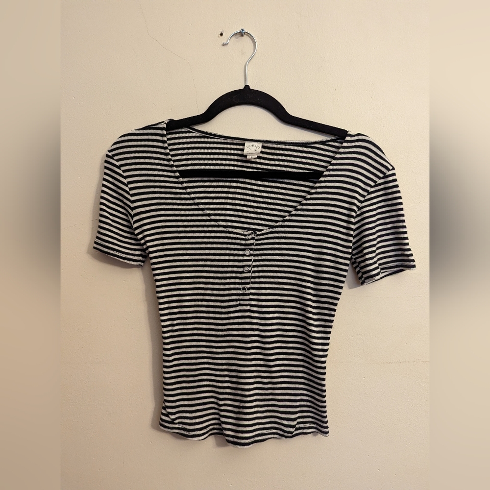 LA Hearts Black and White striped shirt